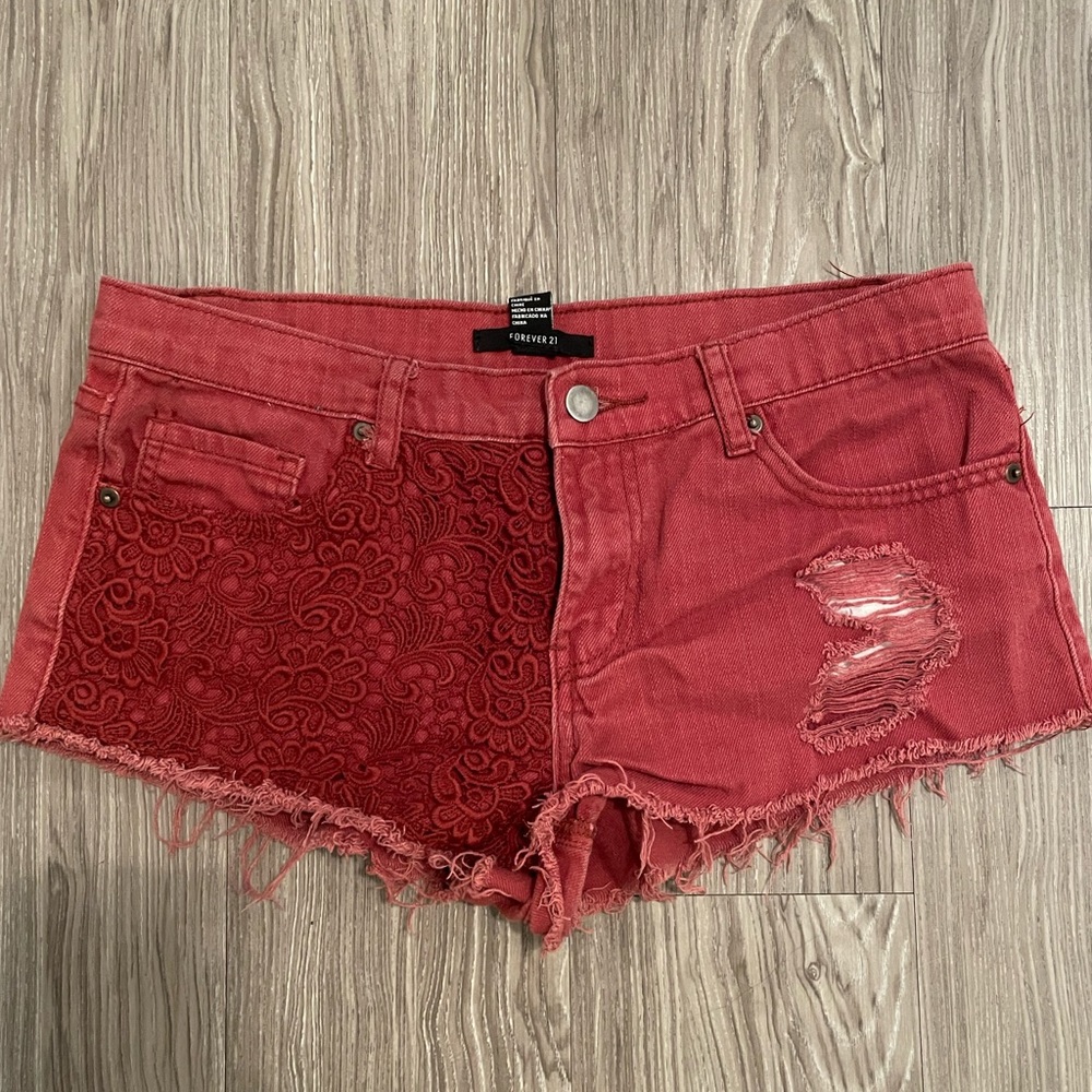 Half Lace Distressed Shorts